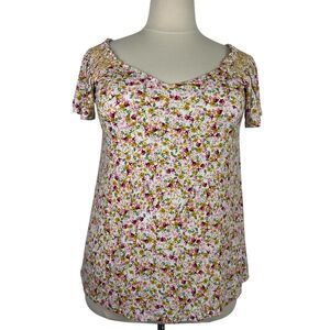 Torrid Top Women Size 1X Super Soft Smocked Flutter Sleeve Floral Cottagecore